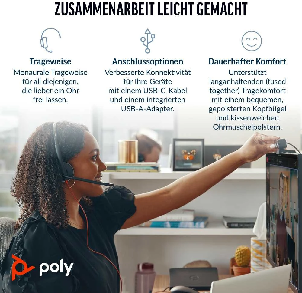 Ausinės POLY Blackwire 3310 Microsoft Teams sertifikuota ausinė + USB-C/A adapteris TAA