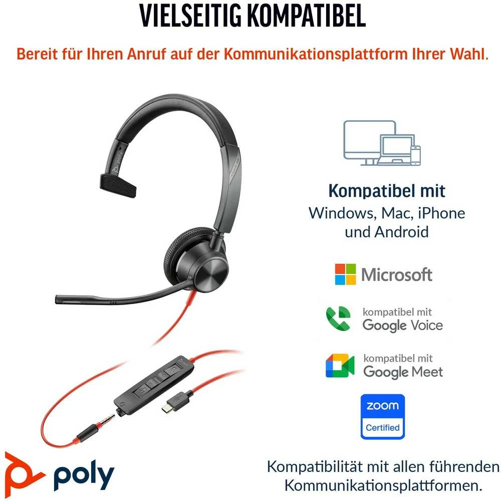 Ausinės Hewlett Packard (HP) POLY BW 3315 -M USB-C HS - +USB-C/A