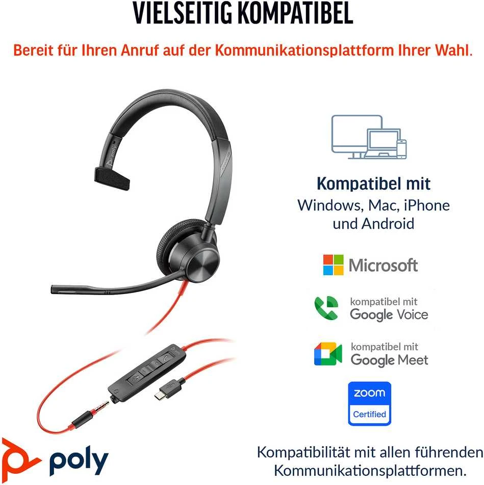 Ausinės HP POLY BW 3315 USB-C HS +3.5MMP - +USB-C/A
