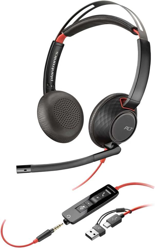 Hewlett Packard (HP) Poly Blackwire 5220 Stereo Laidinės ausinės, USB-C, 3.5mm, USB-C/A Adapteris (Bulk), Juoda (8X231AA/8X