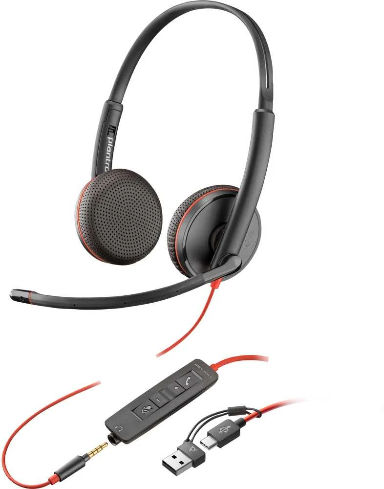 Hewlett Packard (HP) HP „Poly Blackwire 3225“ stereo USB-C ausinės + 3,5 mm kištukas + USB-C/A adapteris (didmeninė prekyba) (209747-201/209751-201)