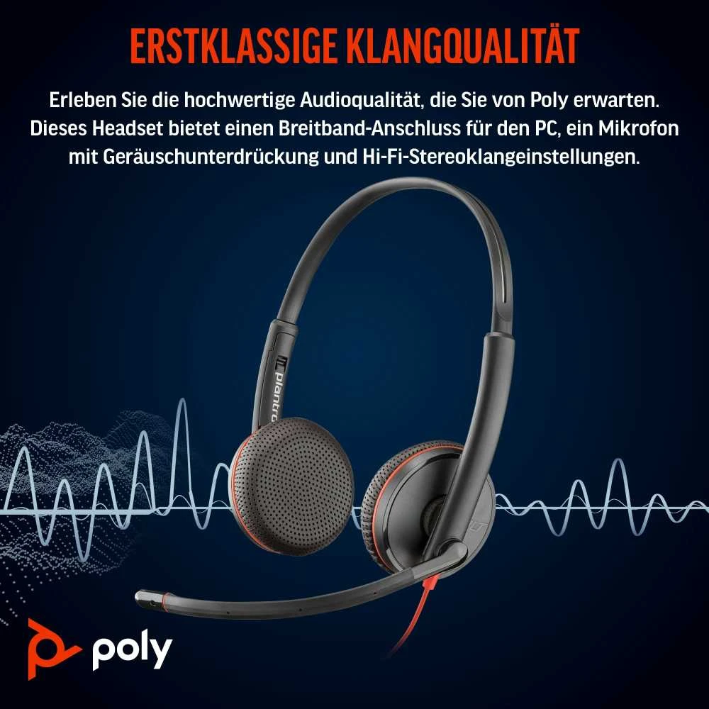 Hewlett Packard (HP) HP „Poly Blackwire 3225“ stereo USB-C ausinės + 3,5 mm kištukas + USB-C/A adapteris (didmeninė prekyba) (209747-201/209751-201)