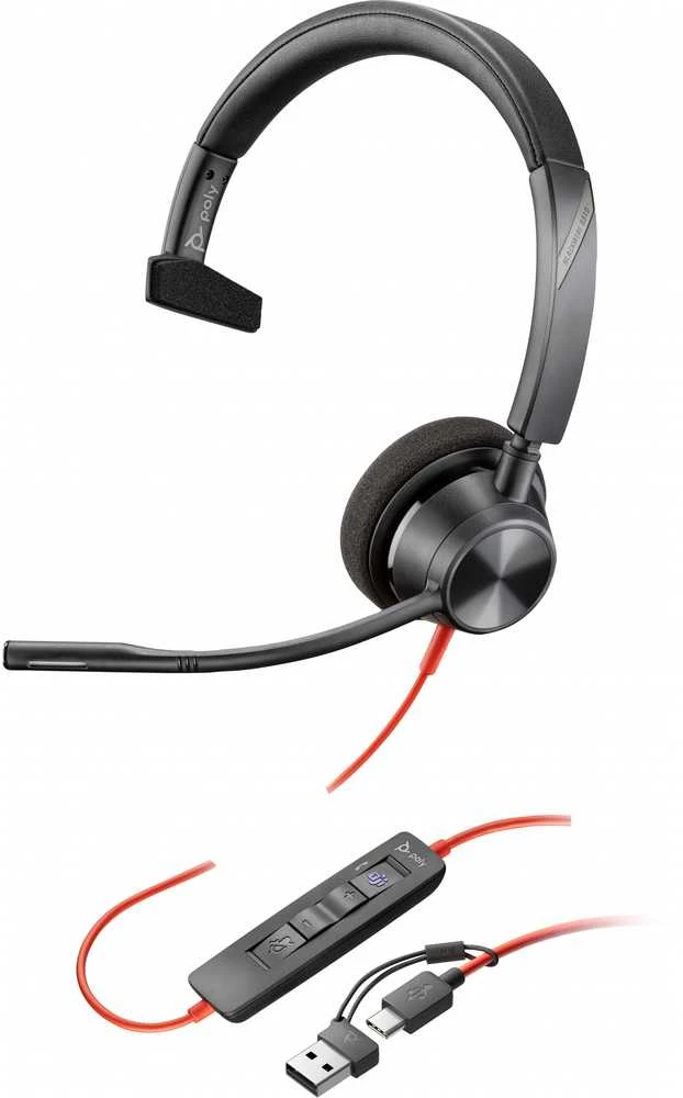 Hewlett Packard (HP) HP Poly Blackwire 3310 Vienpusės Microsoft Teams Certified USB-C Ausinės +USB-C/A Adapteris