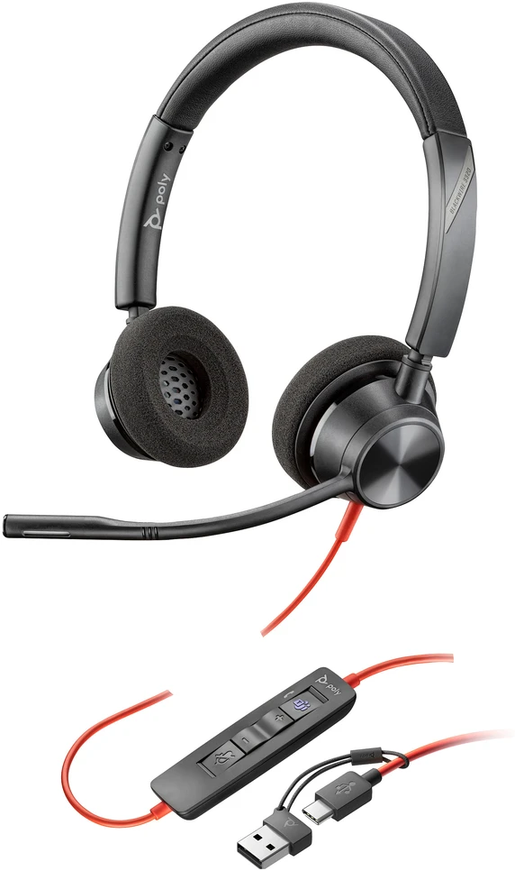Hewlett Packard (HP) HP Poly Blackwire 3320 stereo ausinės su Microsoft Teams sertifikatu, USB-C + USB-C/A adapteris