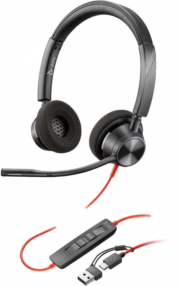 HP Poly Blackwire 3320 laidinės stereo ausinės su USB-C į USB-A adapteriu (8X219AA)