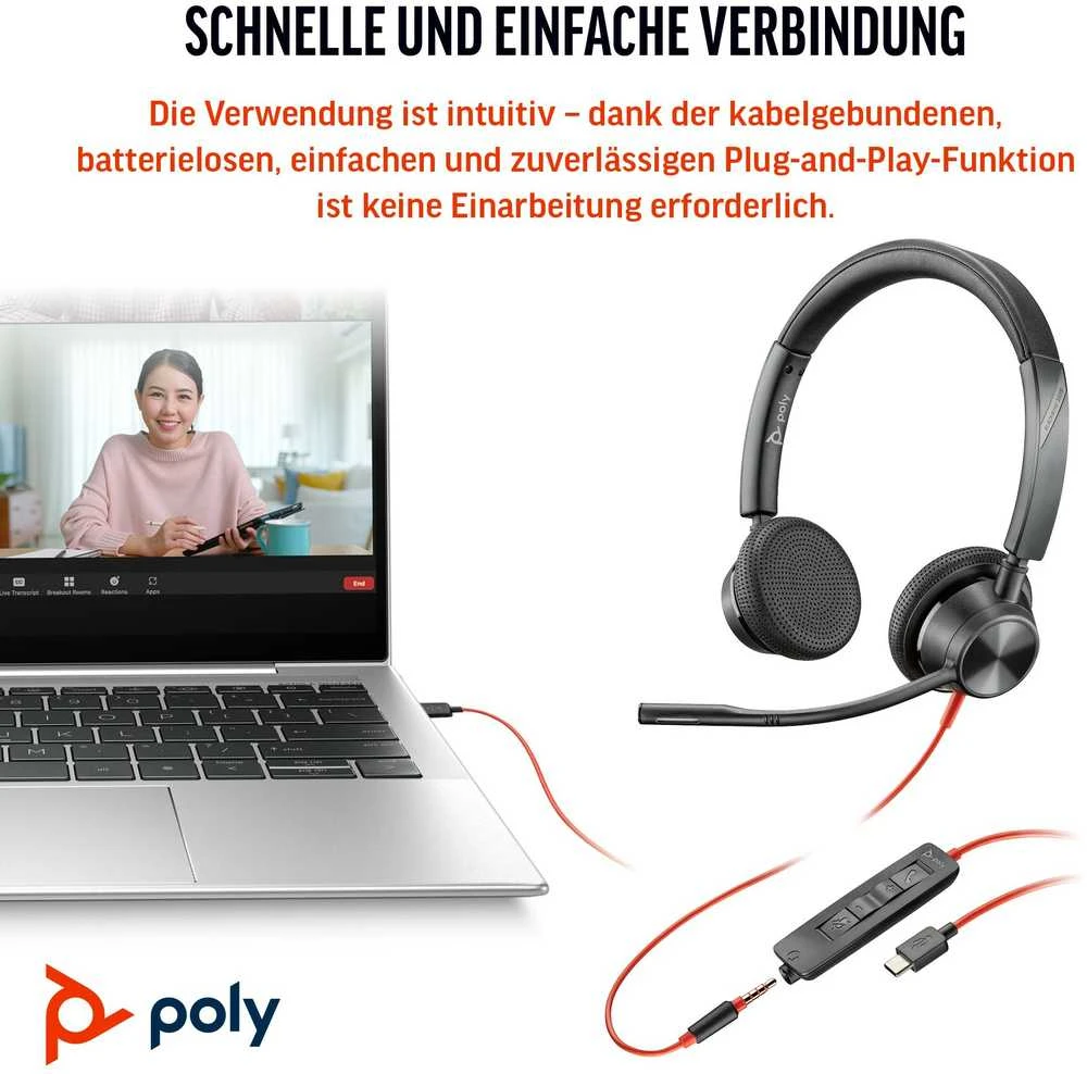 „Hewlett Packard“ (HP) „HP Poly Blackwire 3325“ stereofoninis „Microsoft Teams“ sertifikuotas USB-C Ausinės +3,5 mm kištukas + USB-C/A adapteris