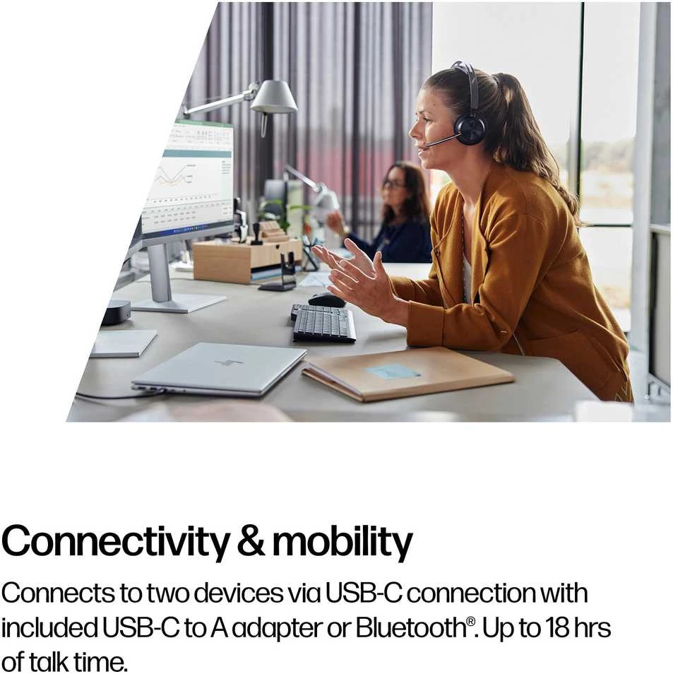 „Hewlett Packard“ (HP) HP „Poly Voyager Focus 2 USB-C BT“ ausinės + USB-C/A adapteris + įkrovimo stovas
