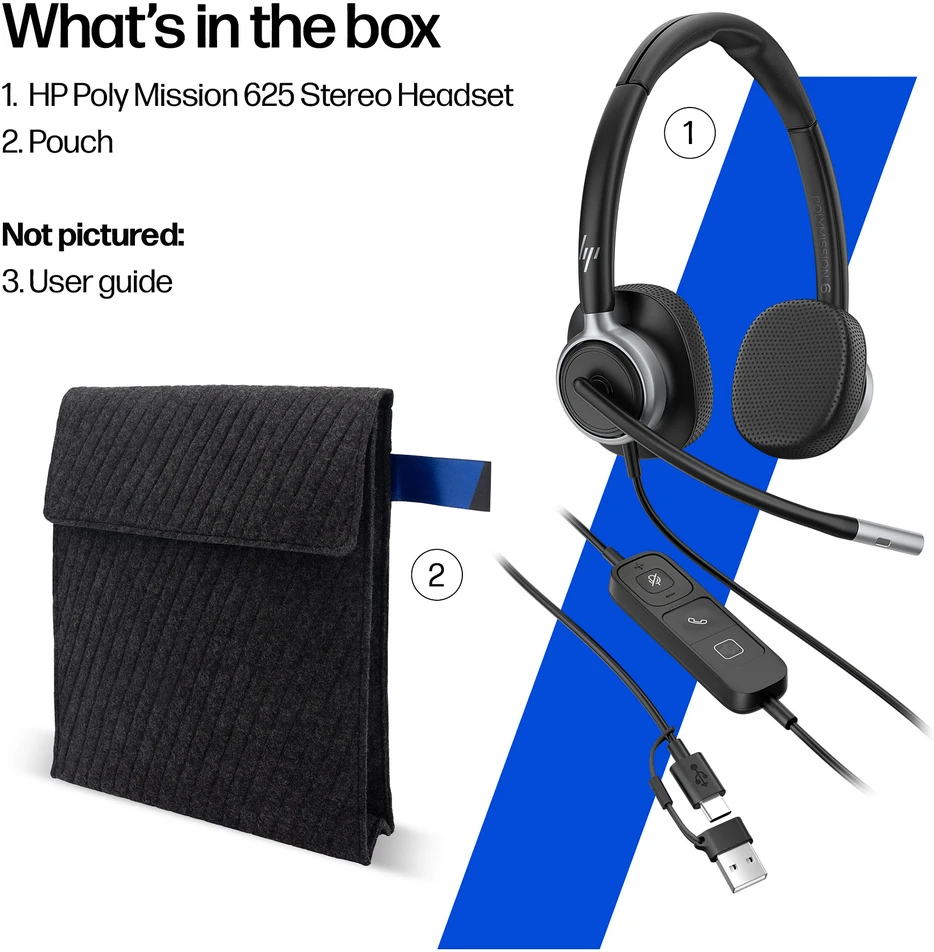 HP POLY MISSION 625 STEREO USB - WIRED Ausinės (BULK)
