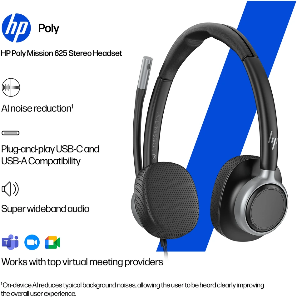 HP POLY MISSION 625 STEREO USB - WIRED Ausinės (BULK)