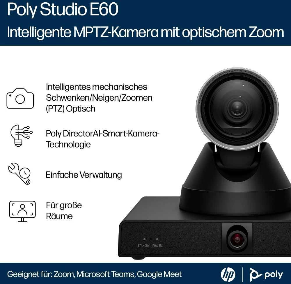 „Hewlett Packard“ (HP) „HP Poly Studio E60“ išmanioji kamera 4K MPTZ su 12 kartų optiniu priartinimu