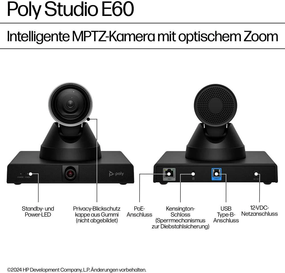 „Hewlett Packard“ (HP) „HP Poly Studio E60“ išmanioji kamera 4K MPTZ su 12 kartų optiniu priartinimu