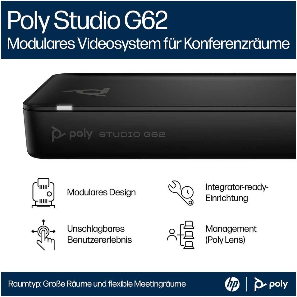 HP POLY „Studio G62“ vaizdo konferencijų sistema su A01KCAA montavimo plokščių komplektu