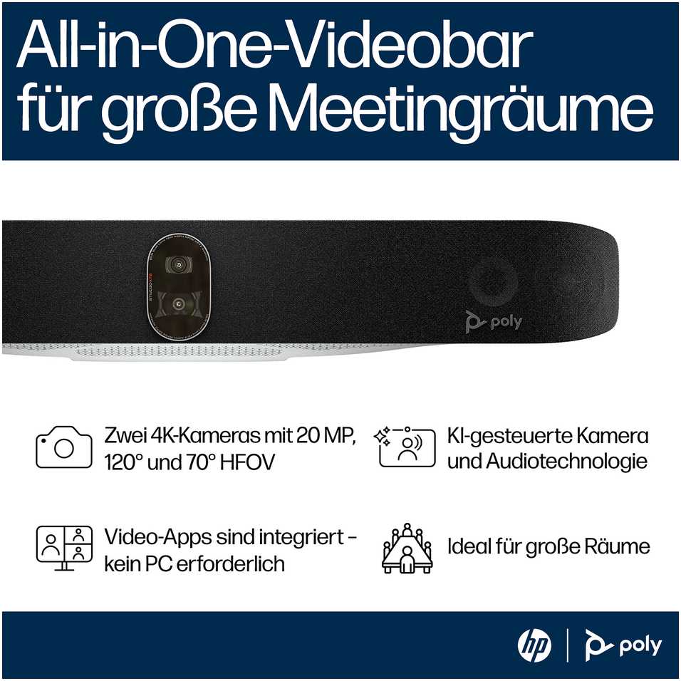 HP Internetinė kamera Poly Studio X72 No Radio or Power Cord All-in-One Zoom- i Microsoft Teams-certyfikowana Juodas (A4MA5AA)