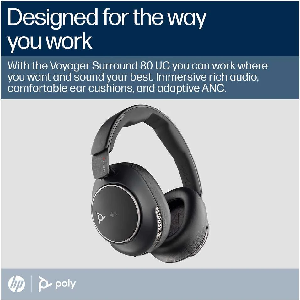 Poly Voyager Surround 80 UC Microsoft Teams Certified USB-C Ausinės +USB-C/A Adapteris