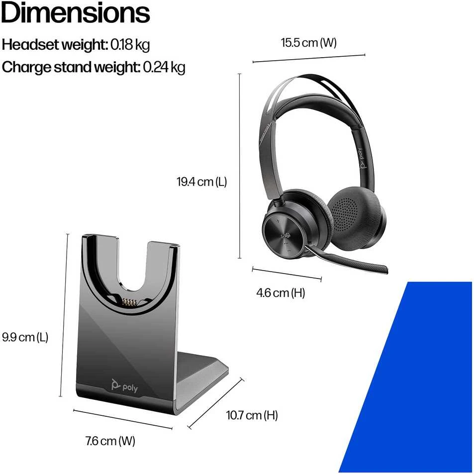 HP Poly Voyager Focus 2-M USB-C-C Ausinės USB-C/A Adapteris Charging Stovas