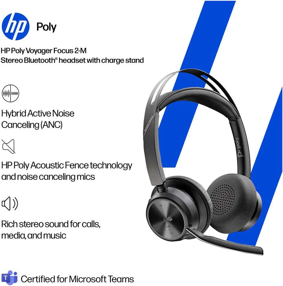 HP Poly Voyager Focus 2-M USB-C-C Ausinės USB-C/A Adapteris Charging Stovas
