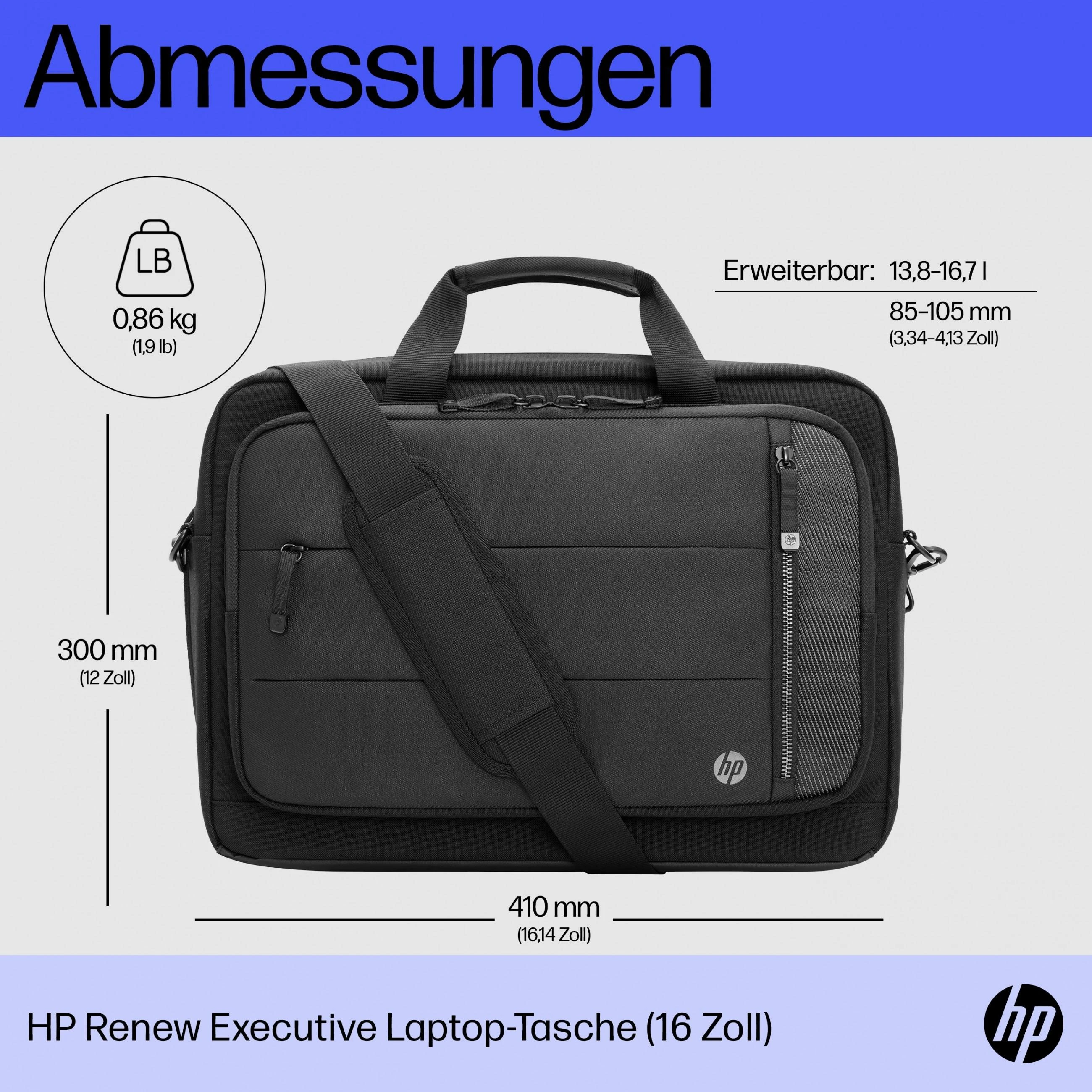 Hewlett Packard (HP) HP Executive 16 Top Load, Vanduo Resistant, Išplečiamas, RFID & Bluetooth tracker Pocket, Kabelio perėjimo USB-C prievadas - Juodas, Pilkas