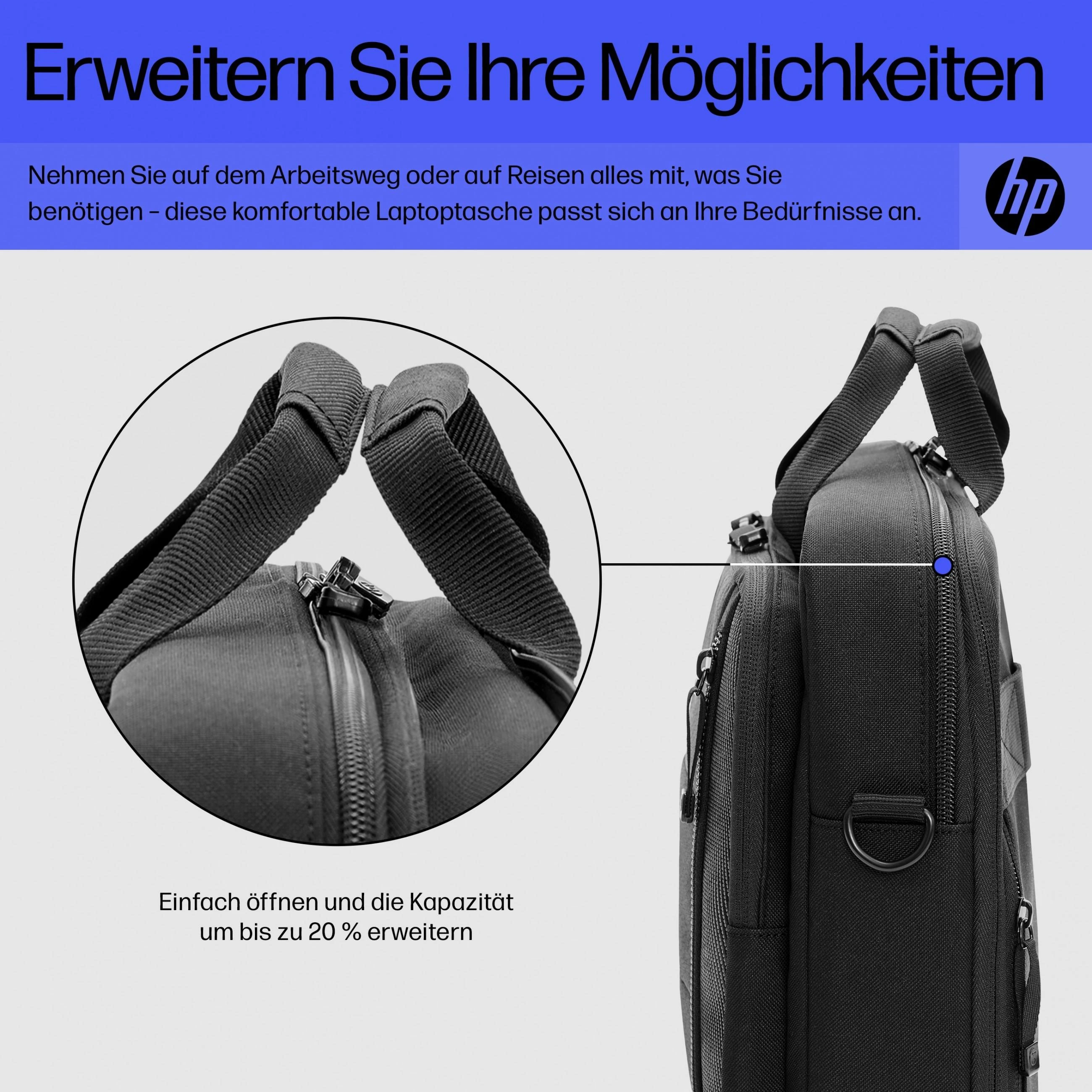 Hewlett Packard (HP) HP Executive 16 Top Load, Vanduo Resistant, Išplečiamas, RFID & Bluetooth tracker Pocket, Kabelio perėjimo USB-C prievadas - Juodas, Pilkas