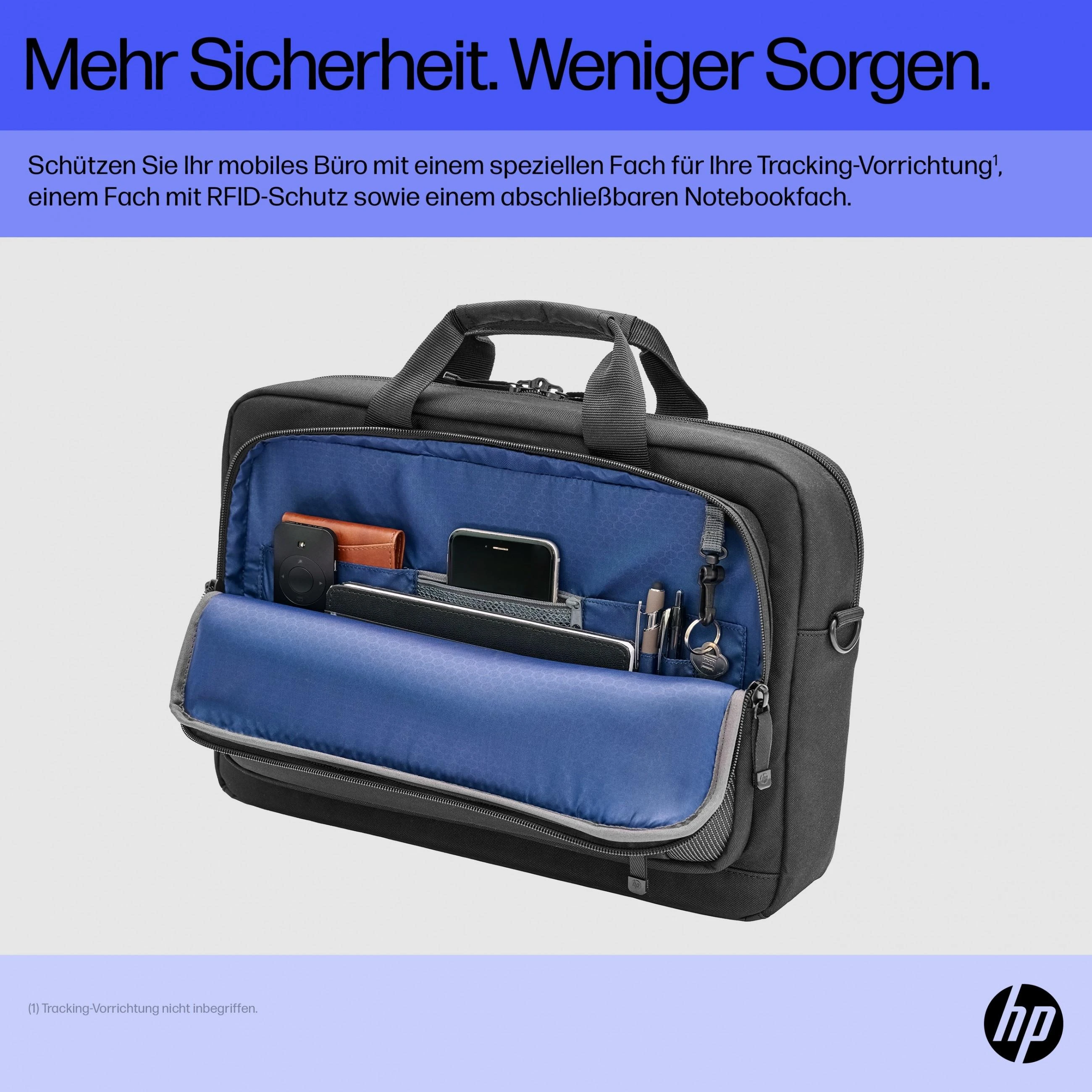 Hewlett Packard (HP) HP Executive 16 Top Load, Vanduo Resistant, Išplečiamas, RFID & Bluetooth tracker Pocket, Kabelio perėjimo USB-C prievadas - Juodas, Pilkas