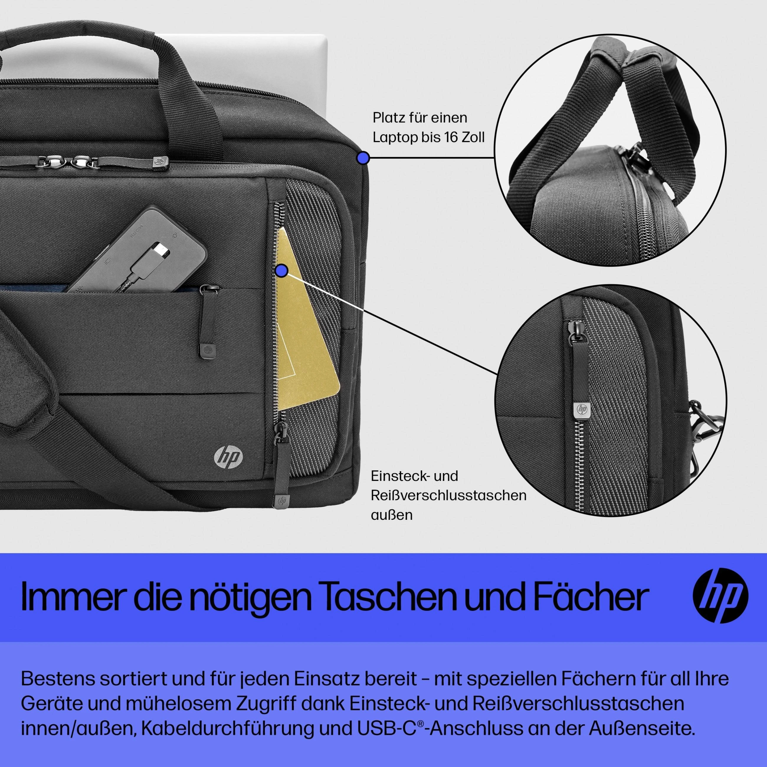 Hewlett Packard (HP) HP Executive 16 Top Load, Vanduo Resistant, Išplečiamas, RFID & Bluetooth tracker Pocket, Kabelio perėjimo USB-C prievadas - Juodas, Pilkas