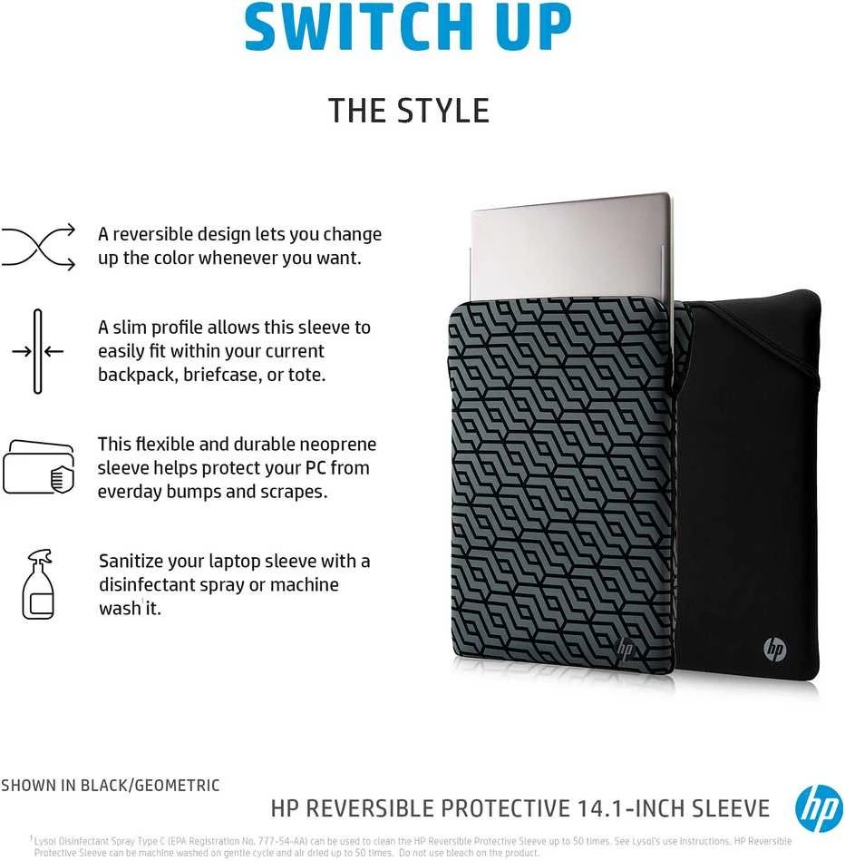 Hewlett Packard (HP) HP 14 Reversible Sleeve, Sanitizable - Juodas, Mėlyna