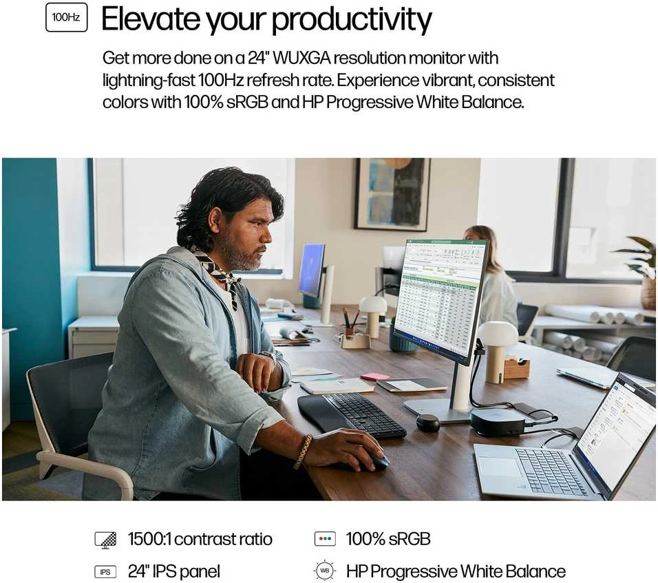 HP 524pn Series 5 Pro WUXGA monitorius – 24 colių 1920x1200 WUXGA 350 nitų 100Hz AG, IPS, HDMI/DisplayPort, 4x USB-A, reguliuojamas aukštis / pakreipimas / pasukamas / sukamas, 3 metai (pakeičia E24i G4) (Pažeista pakuotė)