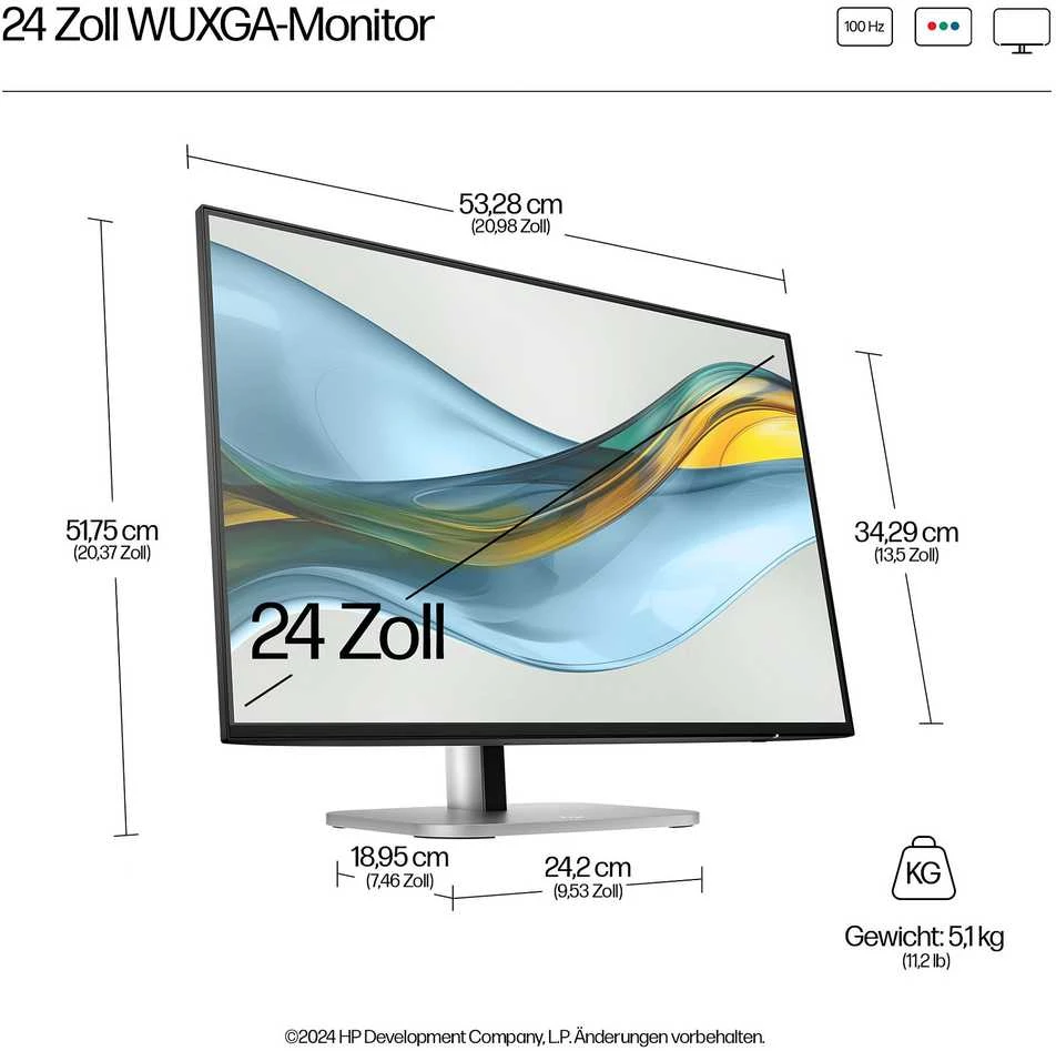 HP 524pn Series 5 Pro WUXGA monitorius – 24 colių 1920x1200 WUXGA 350 nitų 100Hz AG, IPS, HDMI/DisplayPort, 4x USB-A, reguliuojamas aukštis / pakreipimas / pasukamas / sukamas, 3 metai (pakeičia E24i G4) (Pažeista pakuotė)