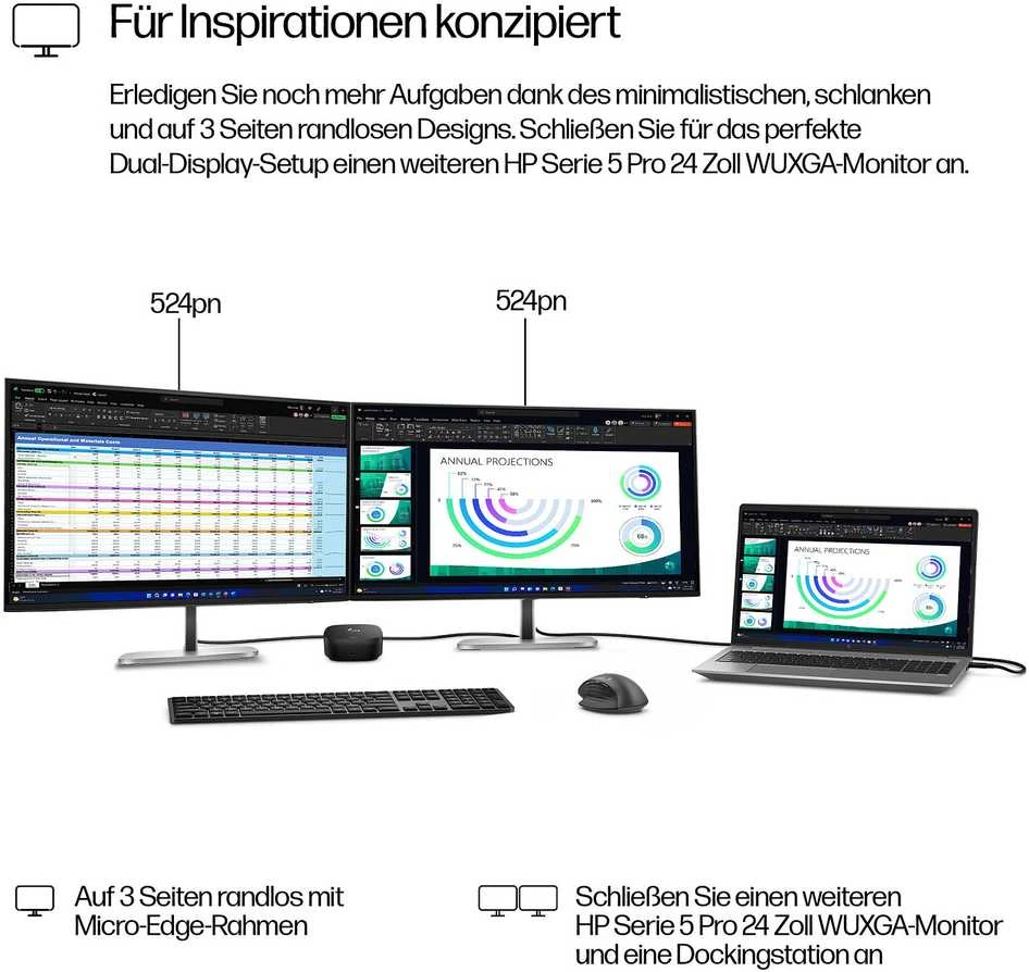 HP 524pn Series 5 Pro WUXGA monitorius – 24 colių 1920x1200 WUXGA 350 nitų 100Hz AG, IPS, HDMI/DisplayPort, 4x USB-A, reguliuojamas aukštis / pakreipimas / pasukamas / sukamas, 3 metai (pakeičia E24i G4) (Pažeista pakuotė)