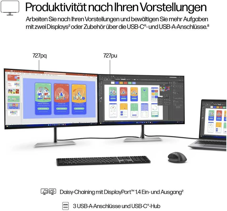 HP 727pq Series 7 Pro QHD monitorius - 27" 2560x1440 QHD 400-nit 120Hz AG, IPS Juodas HDR 400, USB-C(15W)/HDMI/DisplayPort Daisy-Chain, 3x USB-A, reguliuojamas aukštis/pivot/ti , 3 metai (pakeičia Z27q G3)