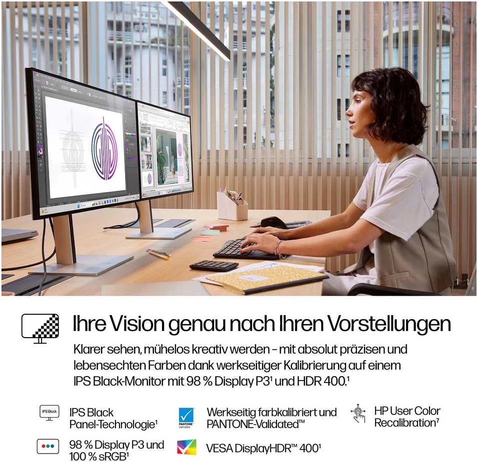 HP 727pu serijos 7 Pro QHD TB4 įkrovimo monitorius - 27 colių 2560x1440 QHD 400 nitų 120Hz AG, IPS Juodas HDR 400, USB-C (100W/15W)/HDMI/DisplayPort Daisy-Chain, 5x USB-A, RJ-45 LAN, reguliuojamo aukščio/pakreipimo/pasukimo/sukimosi, 3 metai (pakeičia Z27u G3)