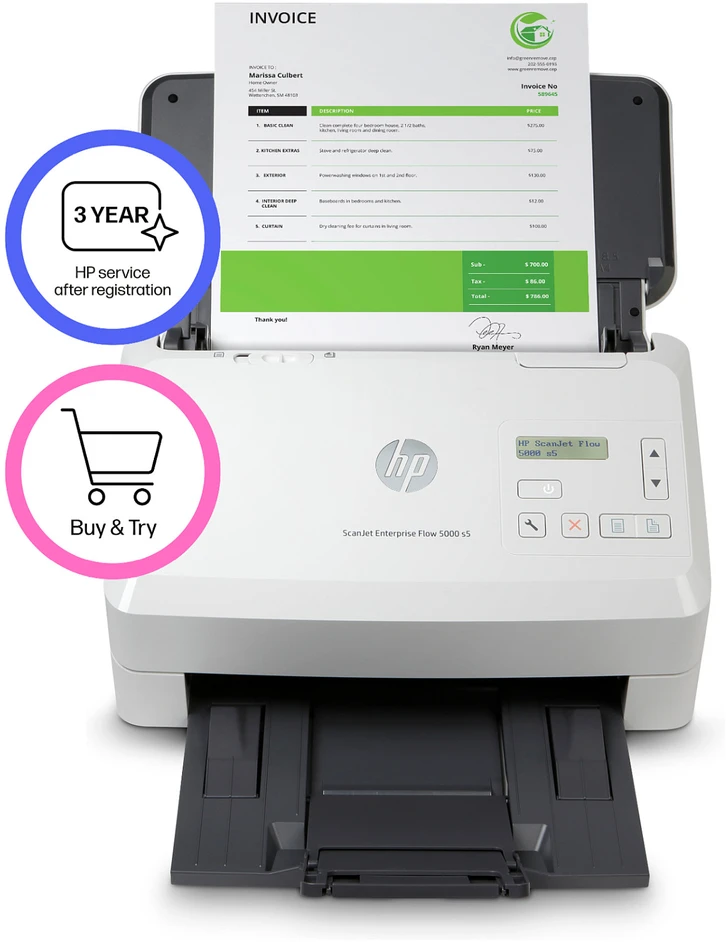 Hewlett Packard (HP) Skeneris HP Scanjet Enterprise Flow 5000 s5 lapų tiekimo skaitytuvas