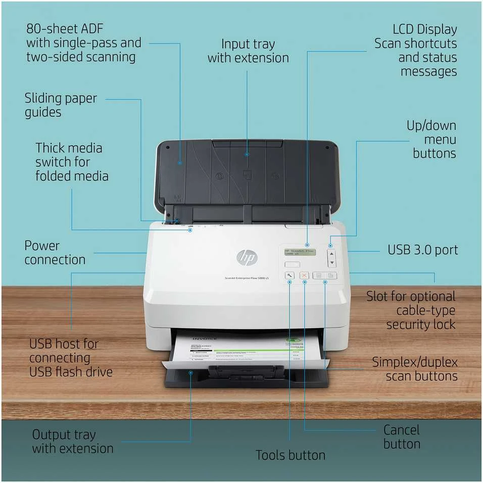 Hewlett Packard (HP) Skeneris HP Scanjet Enterprise Flow 5000 s5 lapų tiekimo skaitytuvas