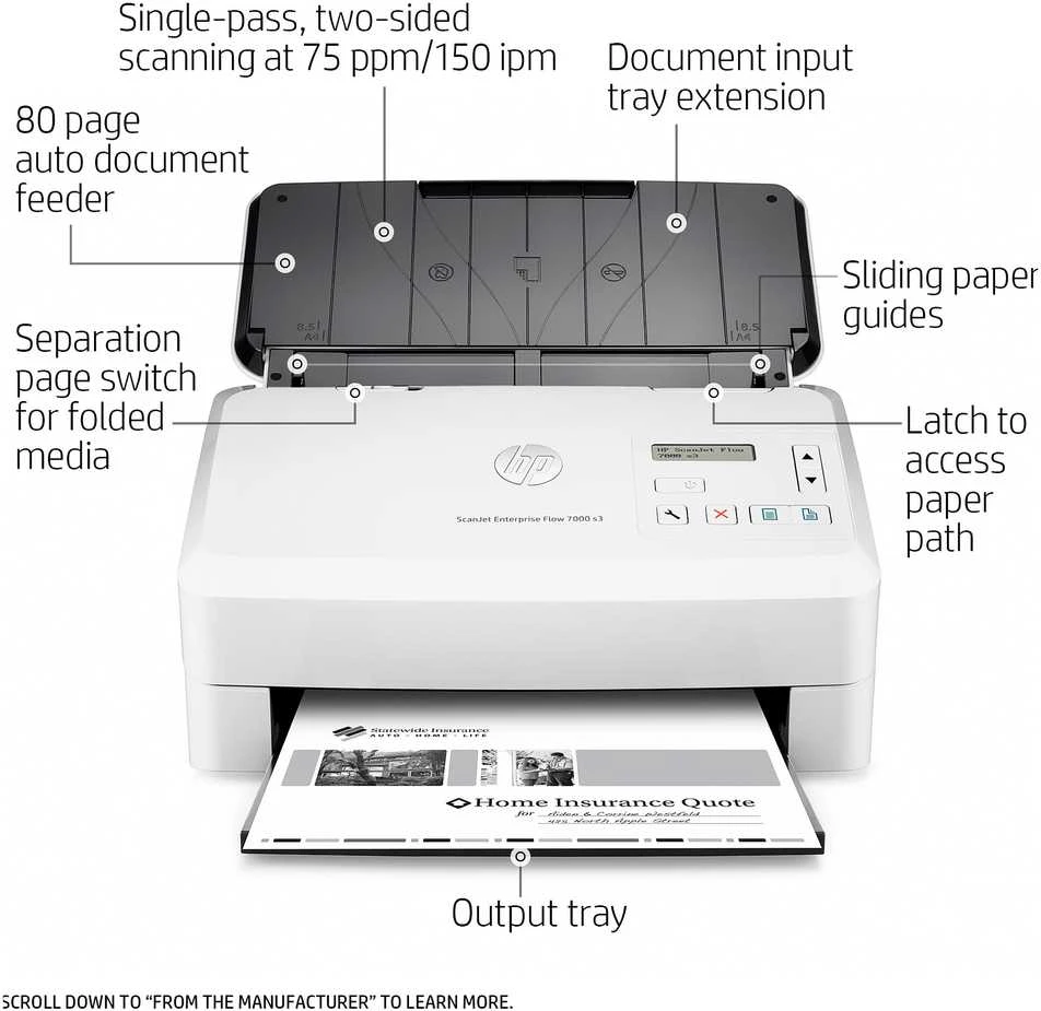Skeneris Hewlett Packard (HP) SCANJET ENTERPRISE FLOW 7000 S3 - 75PPM SIMPLEX 150IPM DUPLEX