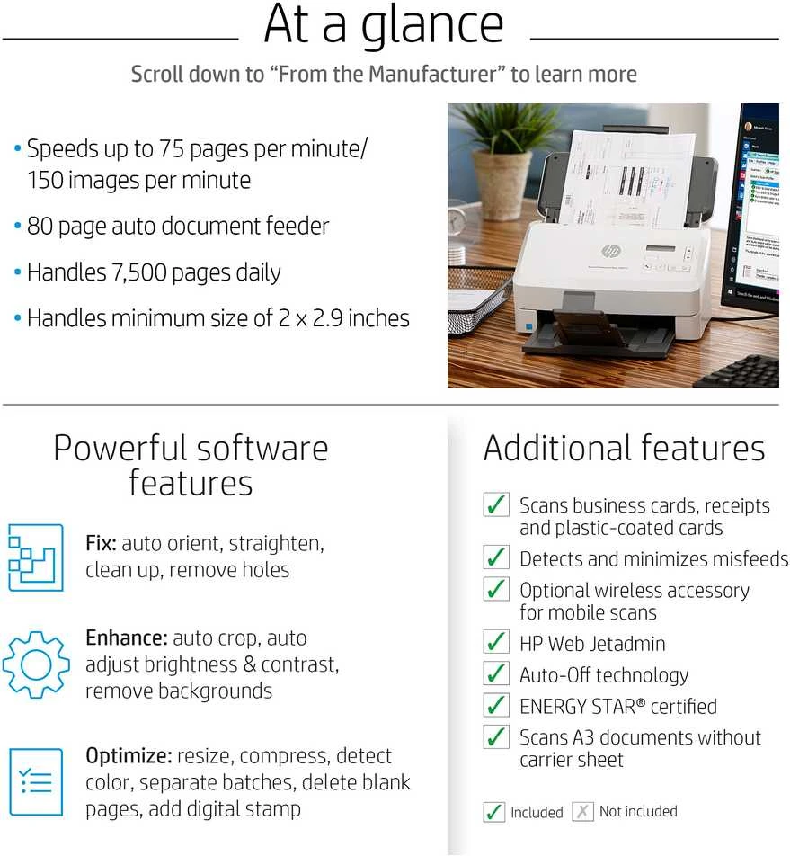 Skeneris Hewlett Packard (HP) SCANJET ENTERPRISE FLOW 7000 S3 - 75PPM SIMPLEX 150IPM DUPLEX