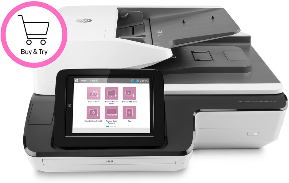 Skeneris Hewlett Packard (HP) „HP ScanJet Enterprise Flow N9120 fn2“ skaitytuvas / dokumentų darbo stotis – A3 spalvinis 600 dpi, plokščiasis / lapų tiektuvas, automatinis dokumentų tiektuvas, automatinis dvipusis skenavimas, OCR / nuskaitymas į tekstą, 120 psl./min., 20 000 puslapių per dieną