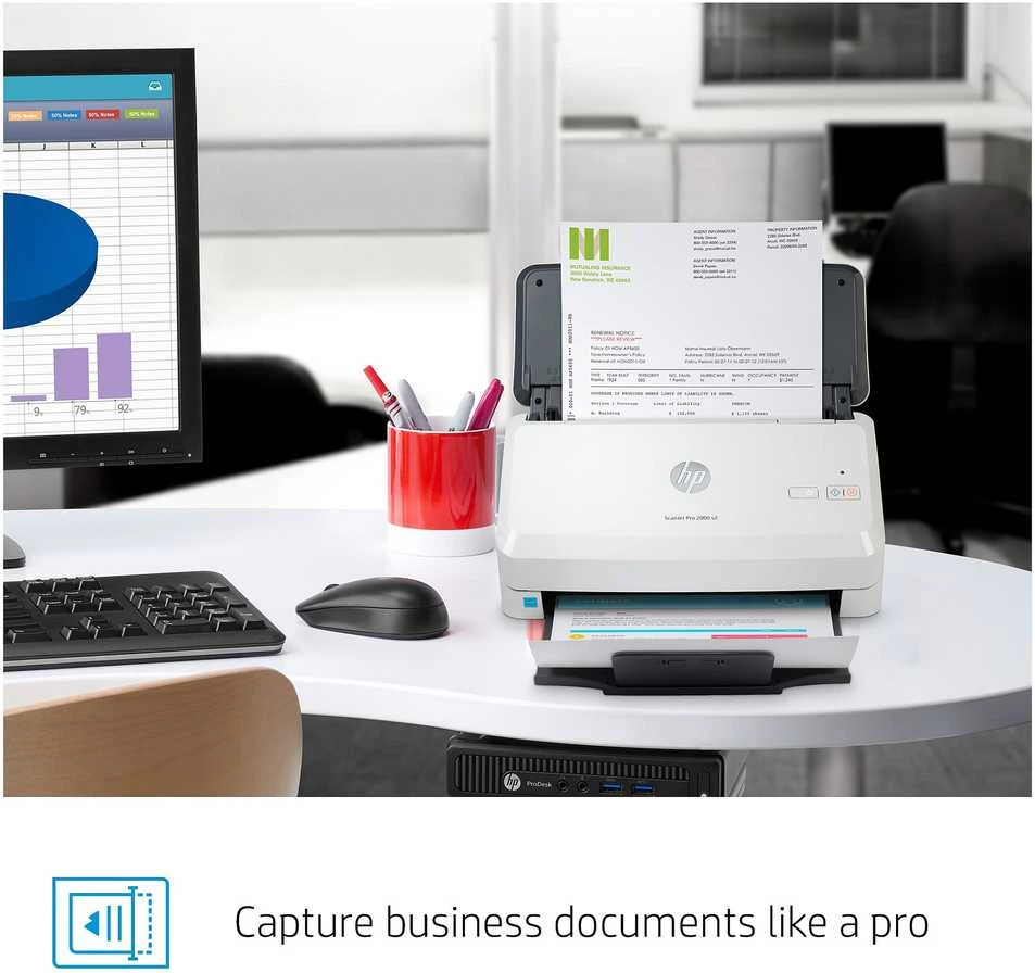 Skeneris Hewlett Packard (HP) „HP ScanJet Pro 2000 s2“ skaitytuvas – A4 spalvotas 600 dpi, lapų tiekimo nuskaitymas, automatinis dokumentų tiektuvas, automatinis dvipusis, OCR / nuskaitymas į tekstą, 35 ppm, 3500 puslapių per dieną