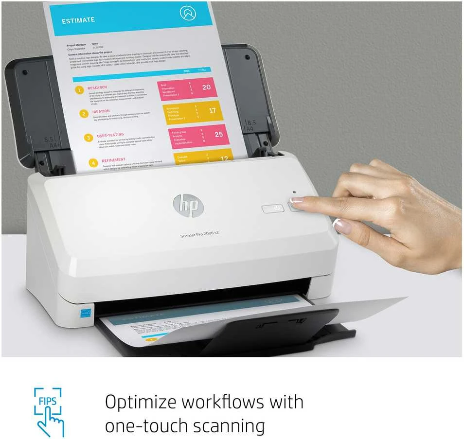 Skeneris Hewlett Packard (HP) „HP ScanJet Pro 2000 s2“ skaitytuvas – A4 spalvotas 600 dpi, lapų tiekimo nuskaitymas, automatinis dokumentų tiektuvas, automatinis dvipusis, OCR / nuskaitymas į tekstą, 35 ppm, 3500 puslapių per dieną