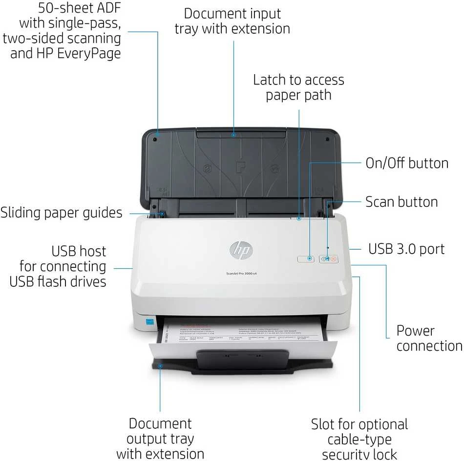 Hewlett Packard (HP) Skeneris HP Scanjet Pro 3000 s4 lapų tiekimo skaitytuvas