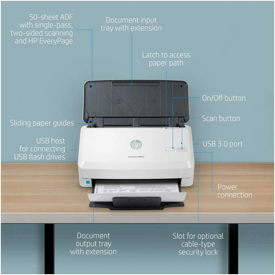 Hewlett Packard (HP) Skeneris HP Scanjet Pro 3000 s4 lapų tiekimo skaitytuvas
