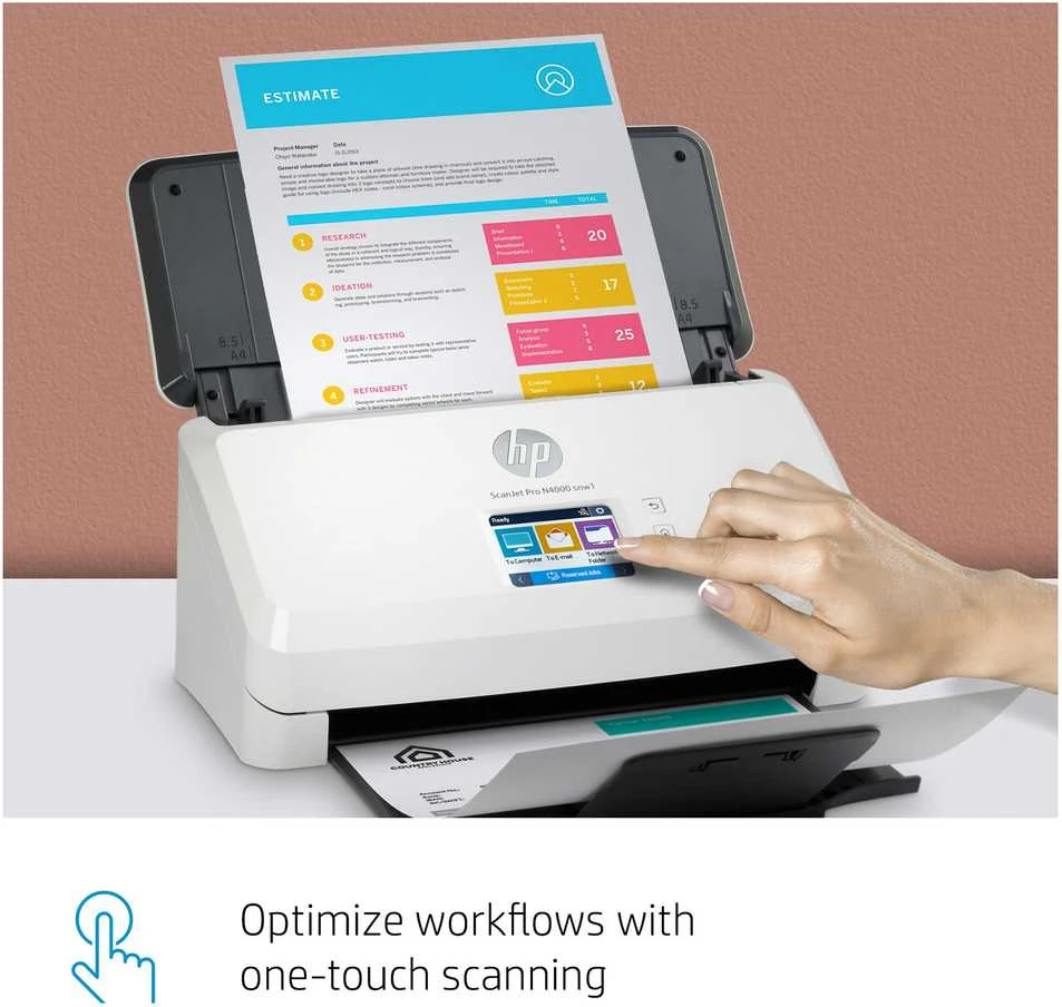 Skeneris Hewlett Packard (HP) HP ScanJet Pro N4000 snw1 skaitytuvas – A4 spalvotas 600 dpi, lapų tiekimo nuskaitymas, automatinis dokumentų tiektuvas, automatinis dvipusis, OCR / nuskaitymas į tekstą, 40 ppm, 4000 puslapių per dieną