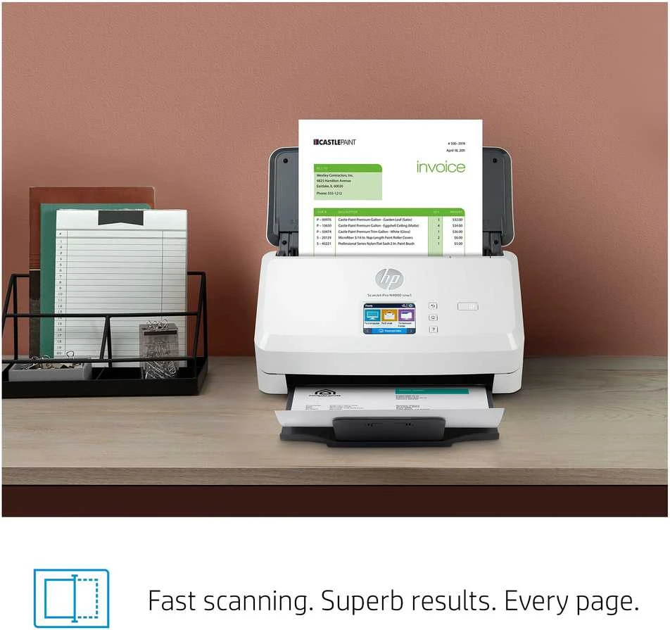 Skeneris Hewlett Packard (HP) HP ScanJet Pro N4000 snw1 skaitytuvas – A4 spalvotas 600 dpi, lapų tiekimo nuskaitymas, automatinis dokumentų tiektuvas, automatinis dvipusis, OCR / nuskaitymas į tekstą, 40 ppm, 4000 puslapių per dieną