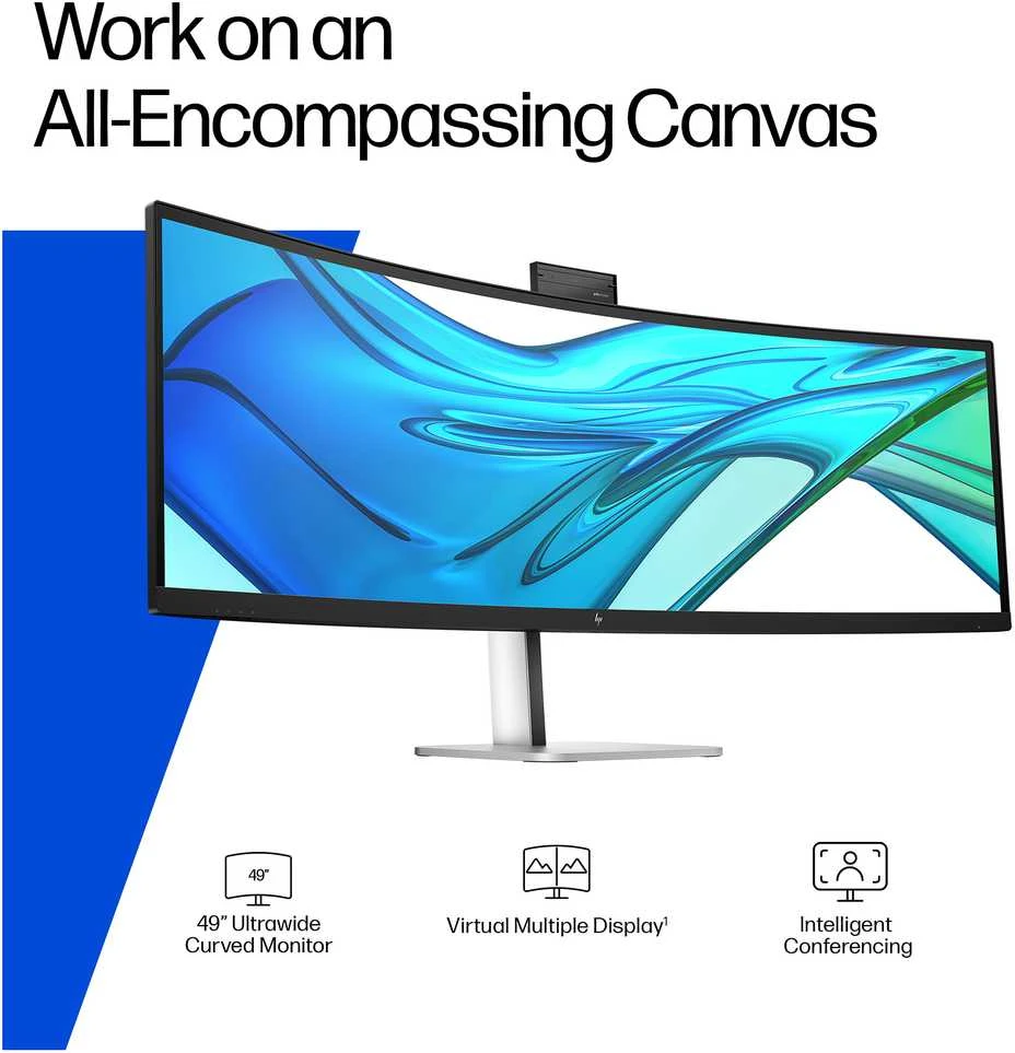 Monitorius Hewlett Packard (HP) HP LCD 549pm Conferencing 49",5120x1440,VA,400nit,4000:1,5ms,DP1.4,HDMI 2.0,4xUSB,2xUSB-C140W,cam,repro, RJ45