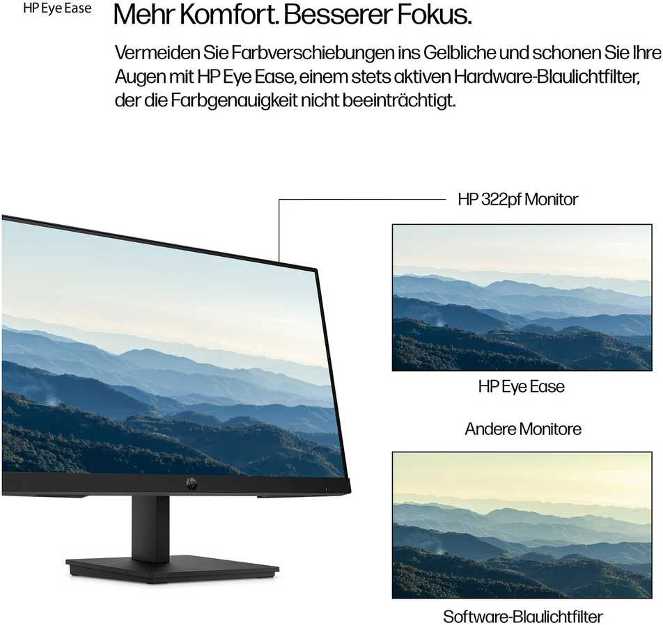HP 322pf Series 3 Pro FHD monitorius - 21.5" 1920x1080 FHD 250-nit 100Hz AG, IPS, HDMI/VGA/DisplayPort, pakreipiamas, 3 metimai (pakeičia P22)
