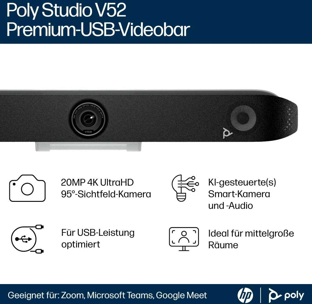 Hewlett Packard (HP) HP Poly Studio V52 USB vaizdo juosta EMEA – INTL English Loc Euro kištukas