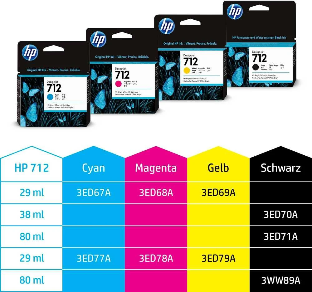 Hewlett Packard (HP) HP 712 38 ml juoda DesignJet rašalo kasetė