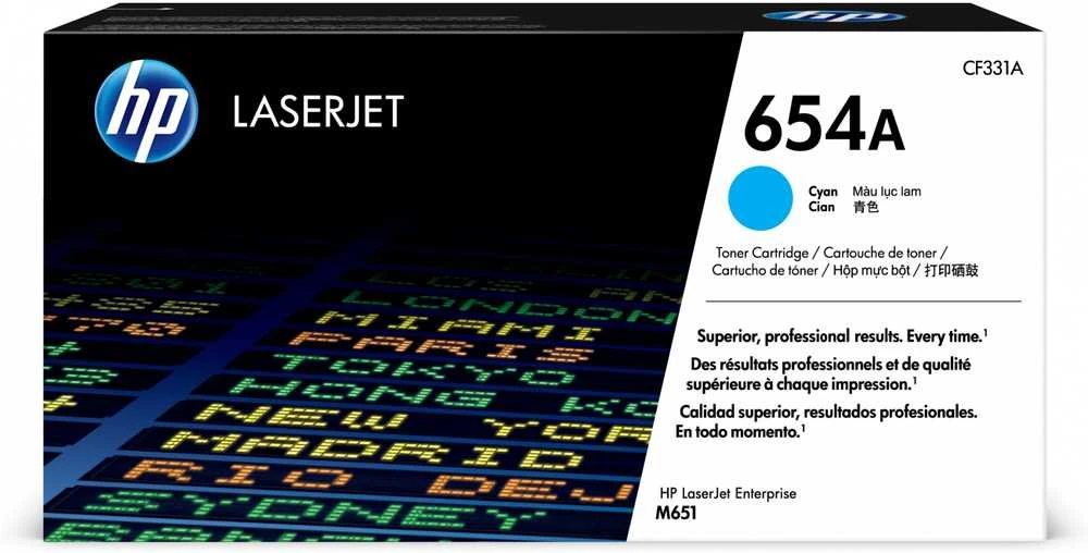 Hewlett Packard (HP) HP 654A žalsvai mėlyna originalioji LaserJet dažų kasetė, spalvota LaserJet M651 (15 000 puslapių)