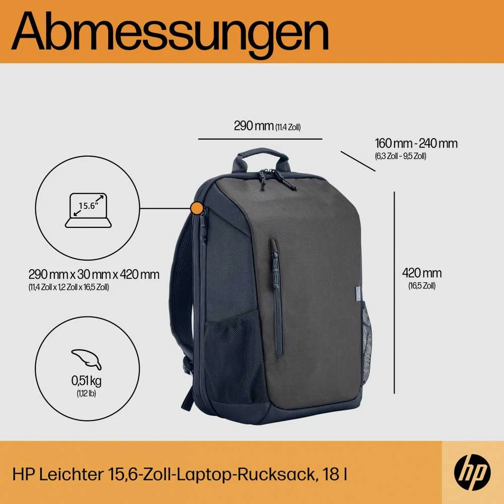 Hewlett Packard (HP) HP kelioninė 15,6 colio kuprinė, 18 litrų talpa, „Bluetooth“ sekiklio kišenė – geležies pilka