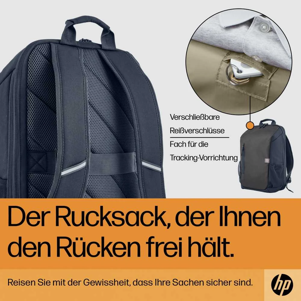 Hewlett Packard (HP) HP kelioninė 15,6 colio kuprinė, 18 litrų talpa, „Bluetooth“ sekiklio kišenė – geležies pilka