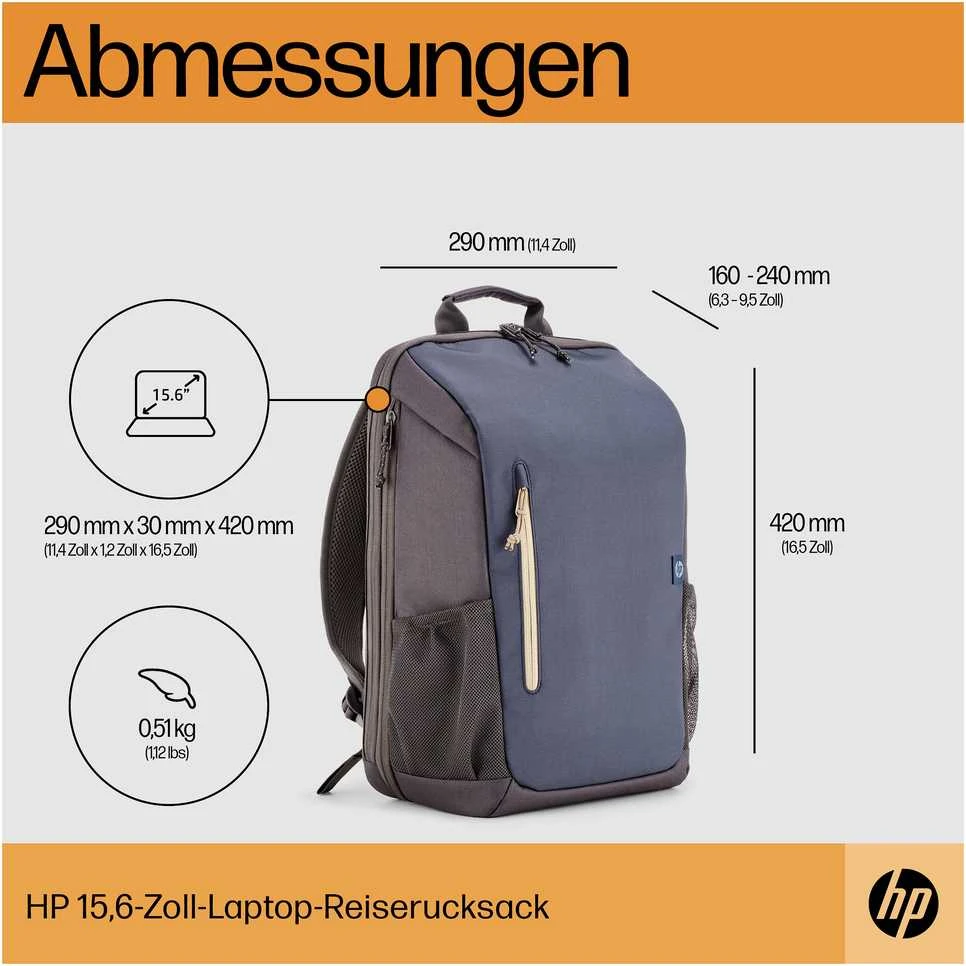 Hewlett Packard (HP) HP Travel 18 Liter 15.6 Pilkas Nešiojamas kompiuteris Backpack