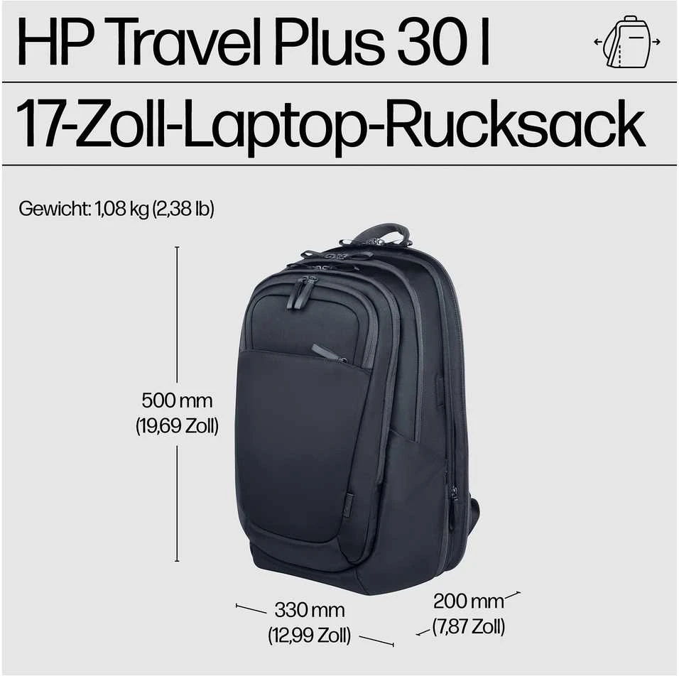 Hewlett Packard (HP) HP Travel Plus 30L 17-inch Nešiojamas kompiuteris Backpack